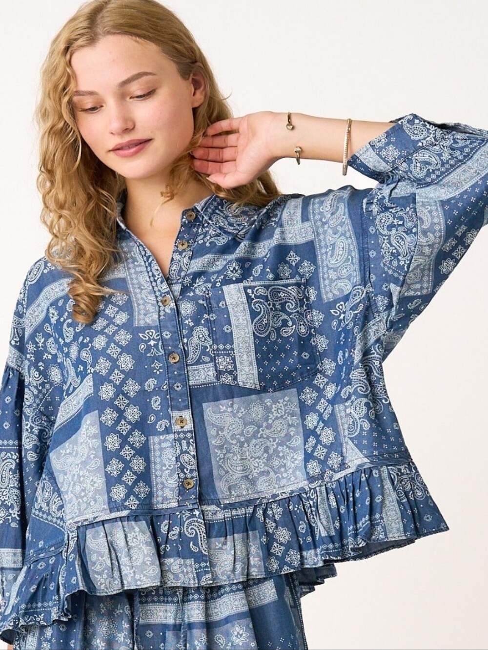 203 | Paisley Bandana Print Chambray Top